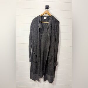 CAbi Black and Gray Long Cardigan Sweater